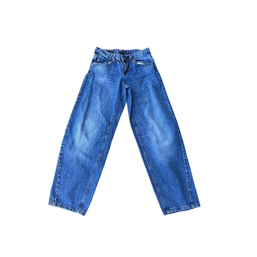 Mid Rise Barrel Jeans Medium Wash Curved Relaxed Leg Size 0